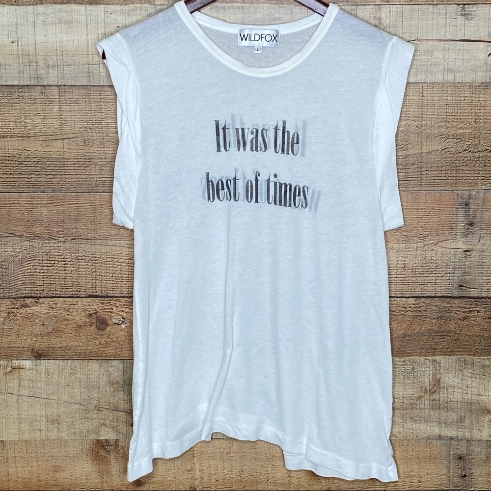 Wildfox Best of Times/Worst of Times White Sheer Graphic Muscle Tee Size Large